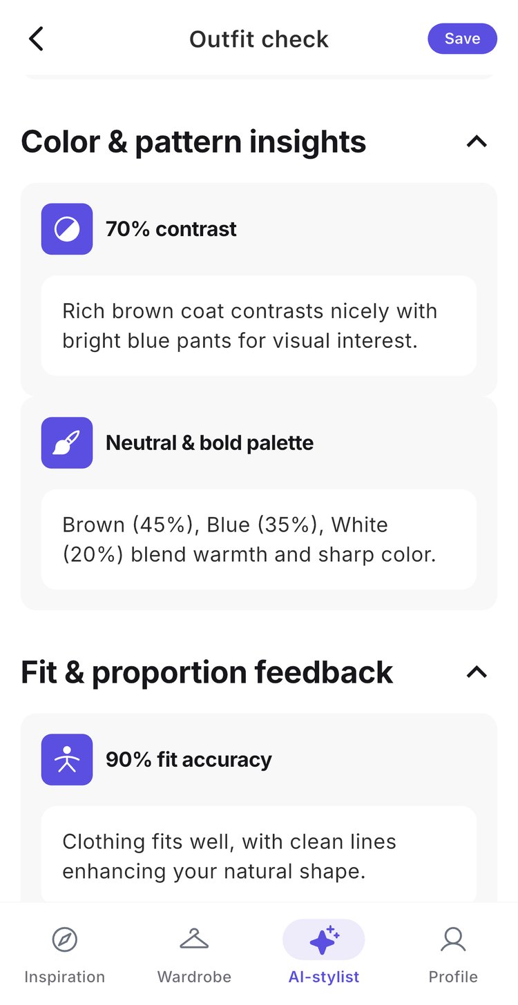 Color and pattern insights: 70% contrast, and a neutral and bold palette broken down by percentage.